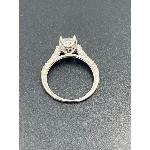 925 Sterling Silver Cathedral Solitaire Ring 7mm Round CZ Pavé Accents Size 8 - Picture 8 of 15